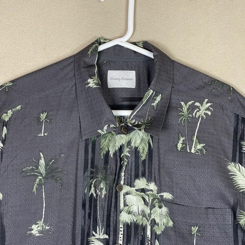 Tommy Bahama Shirt Mens XXL Black Silk Hawaiian Short Sleeve Marlin Preppy Adult